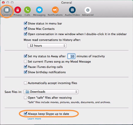 skype for business mac options menu